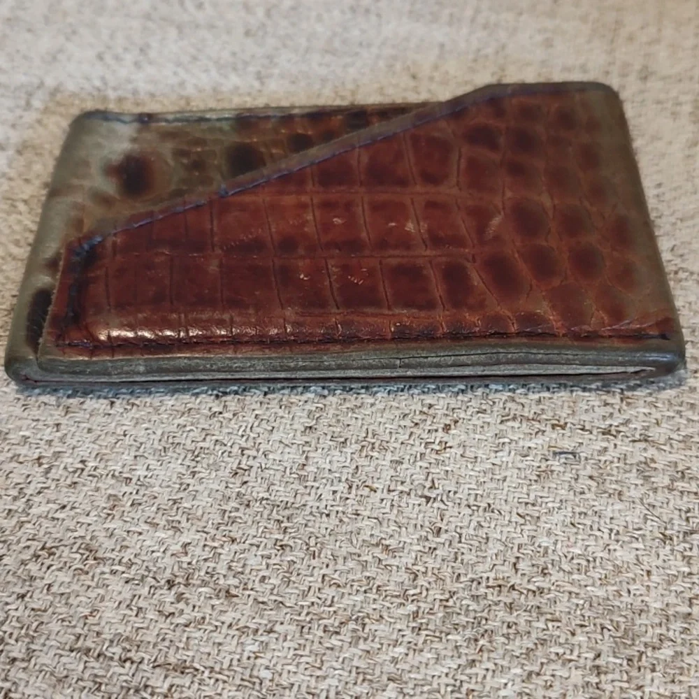 Handmade Alligator Leather Card Holder • Brown/Green•Soft Leather•Used